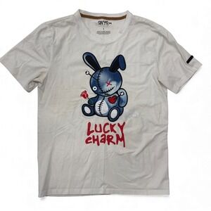 BKYS Graphic T -Shirt White Lucky Charm Bunny Print Mens Small‎ Cotton Stretch
